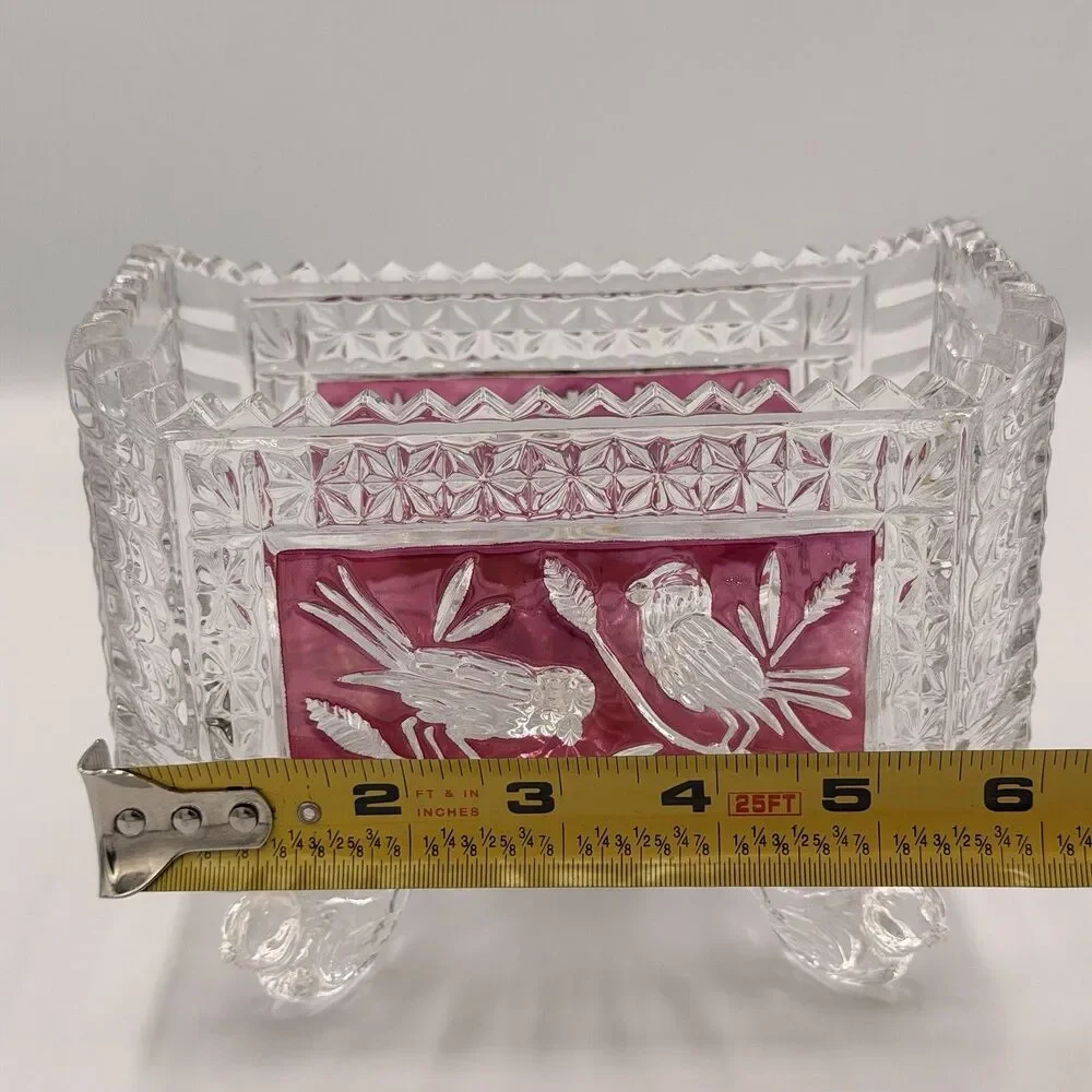 Hofbauer Byrdes Ruby Red Bird 4-Footed Bowl Trinket Candy Dish 24% Lead Crystal